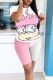Pink Gray Casual Print Patchwork O Neck Short Sleeve Two Pieces