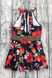 Rose Red Fashion Sexy Print Patchwork Backless Swimwears (With Paddings)