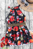 Rose Red Fashion Sexy Print Patchwork Backless Swimwears (With Paddings)