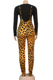 Leopard Print Work Daily Print O Neck Long Sleeve Two Pieces