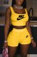 Yellow Fashion Casual Print Letter U Neck Sleeveless Two Pieces