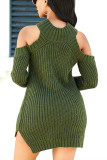 Green Sexy Solid Patchwork O Neck Pencil Skirt Dresses
