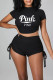 Black Sexy Print Bandage Patchwork Draw String Backless Fold O Neck Short Sleeve Two Pieces