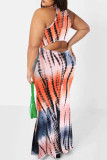 Red Fashion Sexy Print Hollowed Out O Neck Sleeveless Dress Plus Size Dresses
