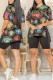 Black Fashion Casual Print Letter O Neck Short Sleeve Two Pieces