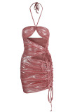 Red Sexy Solid Bandage Backless Strapless One Step Skirt Dresses