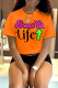 Orange Fashion Casual Print Patchwork O Neck T-Shirts