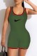 Green Fashion Casual Print Patchwork U Neck Rompers