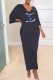 Black Fashion Casual Print Letter V Neck One Step Skirt Dresses