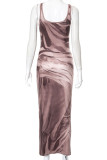 Red Sexy Print Patchwork O Neck Vest Dress Dresses