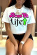 White Fashion Casual Print Patchwork O Neck T-Shirts