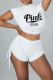 White Sexy Print Bandage Patchwork Draw String Backless Fold O Neck Short Sleeve Two Pieces