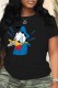 Black Fashion Casual Character Print Patchwork O Neck T-Shirts