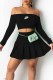 Black Fashion Sexy Letter Off the Shoulder Long Sleeve Two Pieces
