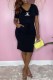 Black Fashion Casual Print Letter V Neck Short Sleeve Two Pieces