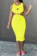 Yellow Fashion Sexy Print Hollowed Out O Neck One Step Skirt Dresses