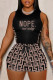 Black Fashion Casual Print Basic O Neck Sleeveless Two Pieces