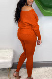 Orange Sexy Solid Bateau Neck Long Sleeve Two Pieces