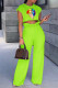 Fluorescent Green Fashion Casual Lips Printed Basic O Neck Short Sleeve Two Pieces