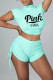 Green Sexy Print Bandage Patchwork Draw String Backless Fold O Neck Short Sleeve Two Pieces