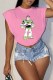 Pink Fashion Casual Character Print Patchwork O Neck T-Shirts