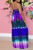 Blue Purple Casual Print Patchwork Strapless Straight Jumpsuits
