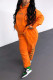 Orange Fashion Casual Letter Print Basic Hooded Collar Long Sleeve Two Pieces