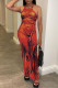 Red Sexy Print Patchwork O Neck Vest Dress Dresses