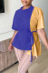 Blue Yellow Casual Solid Bandage Patchwork Asymmetrical O Neck T-Shirts