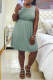 Light Green Casual Solid Patchwork U Neck Cake Skirt Dresses