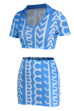 Pink Sexy Print Patchwork V Neck Short Sleeve Two Pieces