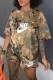 Camouflage Fashion Casual Camouflage Print Letter O Neck Short Sleeve Two Pieces