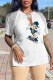 White Fashion Sexy Character Print Patchwork V Neck T-Shirts