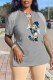 Grey Fashion Sexy Character Print Patchwork V Neck T-Shirts