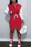 Red Casual Solid Bandage Patchwork Buckle Dresses