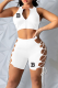 White Fashion Print Draw String Zipper Collar Sleeveless Two Pieces