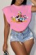 Pink Fashion Casual Character Print Patchwork O Neck T-Shirts