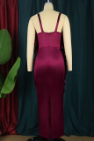 Khaki Pink Elegant Solid Patchwork Slit Fold Stringy Selvedge Spaghetti Strap One Step Skirt Dresses