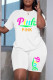 White Fashion Casual Letter Print Patchwork O Neck Short Sleeve Plus Size Two Pieces