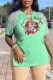 Green Fashion Casual Character Print Patchwork V Neck T-Shirts