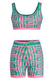 Pink Fashion Sexy Print Patchwork U Neck Sleeveless Two Pieces