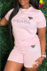 Pink Fashion Casual Print Letter Hot Drill O Neck Short Sleeve Two Pieces
