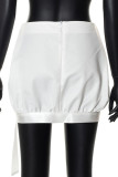 White Casual Solid Bandage Patchwork Regular High Waist Solid Color Bottoms