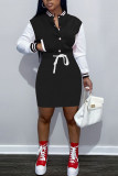 Red Casual Solid Bandage Patchwork Buckle Dresses
