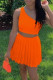 Tangerine Red Casual Solid Patchwork Fold Oblique Collar Sleeveless Two Pieces