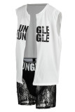White Sexy Print Bandage Patchwork Sleeveless Two Pieces