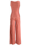 Blue Casual Striped Print Patchwork O Neck Sleeveless Two Pieces