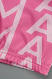 Pink Sexy Print Patchwork V Neck Short Sleeve Two Pieces