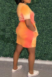 Yellow Casual Print Tie Dye Bandage Patchwork O Neck Straight Dresses