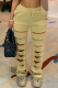 Khaki Casual Solid Ripped Loose High Waist Wide Leg Solid Color Bottoms